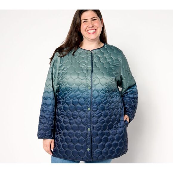 Susan Graver Women's Jacket Sz L Ombre Padded with Snap Front Blue A656551 - Picture 1 of 4